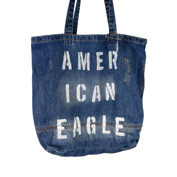American Eagle Denim Tote Bag Distressed Logo New - Picture 12 of 16